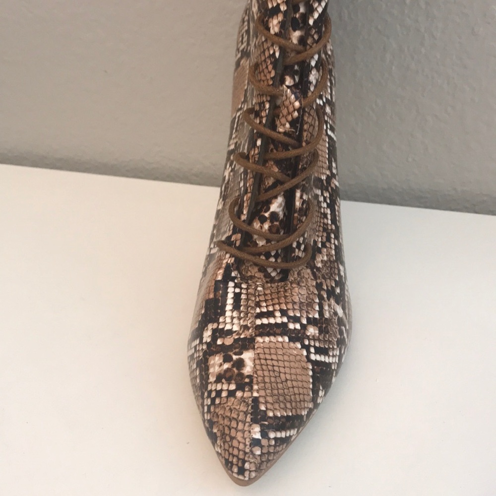 Snake Vegan Leather Lace Up Sexy Stiletto Boots - Picture 6 of 7